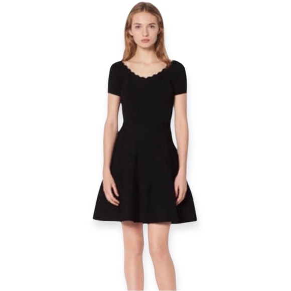 Sandro Dresses & Skirts - Sandro Meissa Scalloped Knit Mini Dress Black Size 36 Small